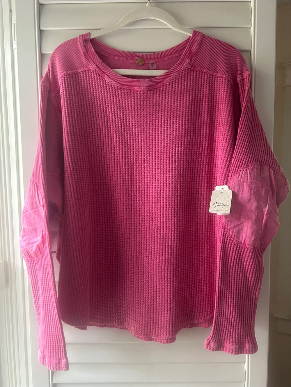 Free People Waffle Knit Hot Pink Pullover